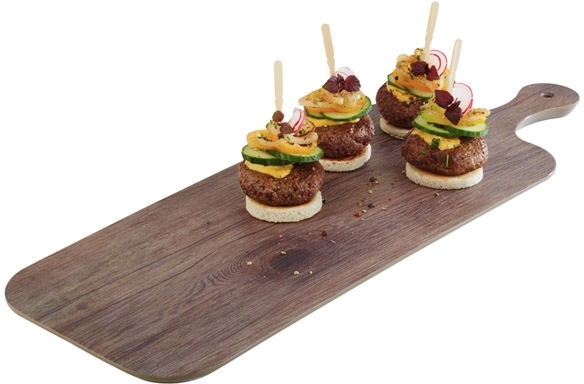 Tablett -OAK- 48 x 20 cm, H: 1,5 cm Melamin, Eichenoptik strukturierte Oberfläche Griff: 13 cm spülmaschinengeeignet