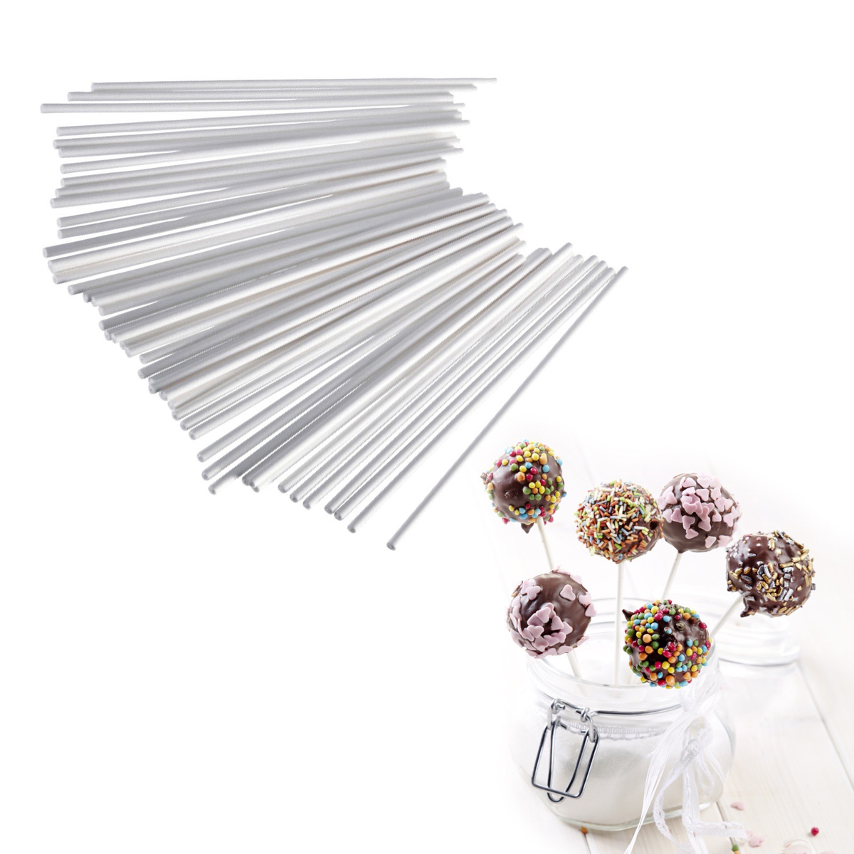 48 CakePop-Stäbchen, 15 cm, weiß