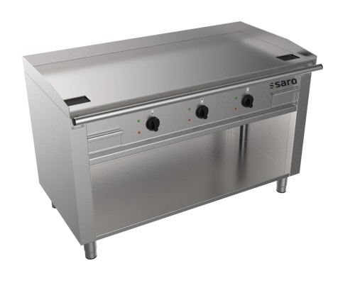 SARO Elektro-Teppanyakigrill offener Unterb. Modell TED3/140E Made in Europe - Material: (Gehäuse und Grillplatte) Edelstahl - Spritzschutz