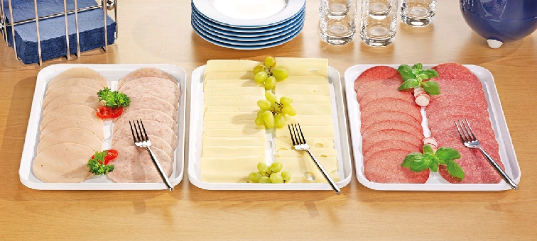 Serviertablett BASIC weiß, Maße: 500 x 360 x 12 mm, stapelbar, aus SAN Kunststoff