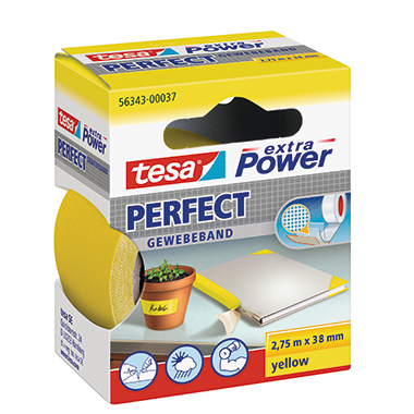 tesa® Gewebeband extra Power® Perfect Innenbereich, Außenbereich 38 mm x 2,75 m (B x L) gelb