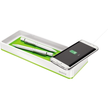 Leitz Stiftschale WOW 26,6 x 2,8 x 10,1 cm (B x H x T) inkl. Qi- Induktionsladegerät Polystyrol grün/weiß 1 Fach, Maße: