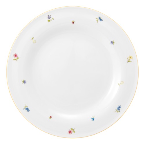 Seltmann Teller flach 28 cm, rund, Form: Community, Dekor: 57387 Streublume gelbe Linie, hohe Kantenschlagfestigkeit, Made in Germany