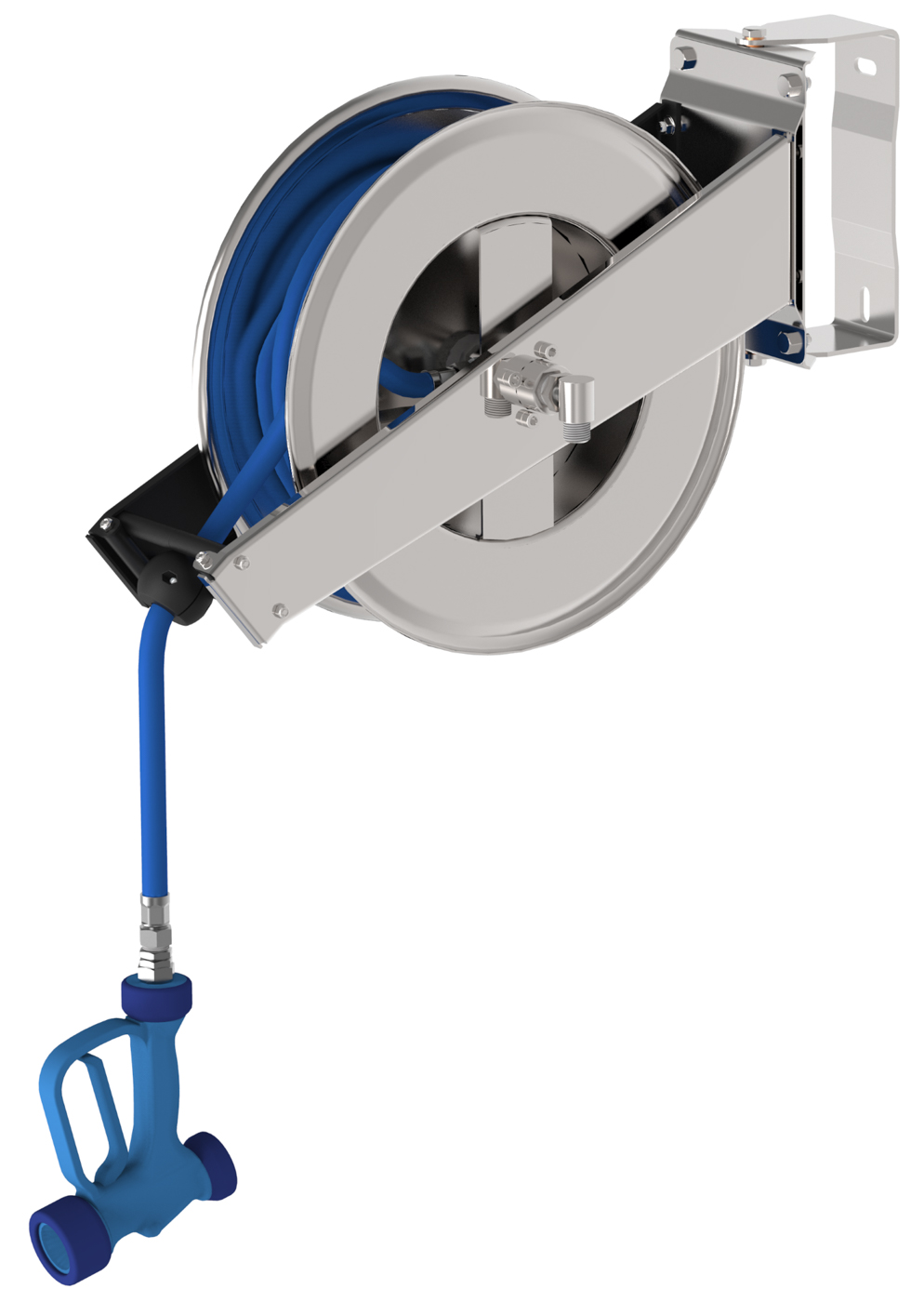 SARO Schlauch Haspel inkl. Schlauch 10M u. Pistole Modell SH10 Made in Europe - Material : Haspel: Edelstahl , Schlauch: Gummi - Pistole: