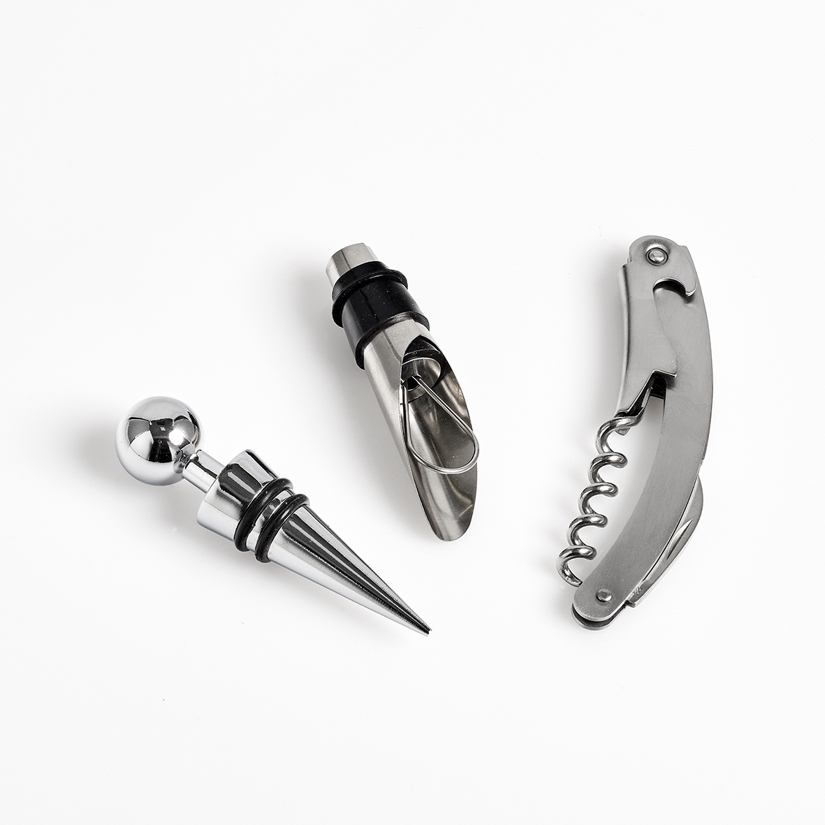 Wein-Set, Gummibaum; Glas; Edelstahl 420; Silikon, 10x27,8x3 cm. Farbe: silber. Ob Weinkenner oder angehender Genuss-Profi, mit