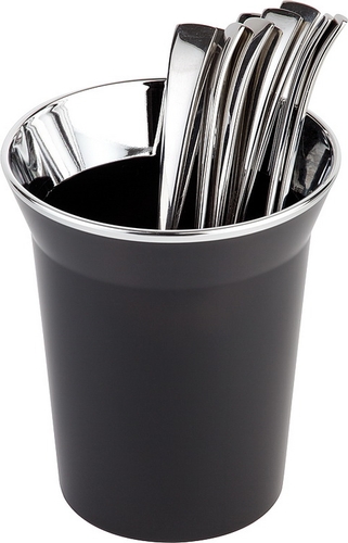 APS Tischreste- / Besteckbehälter Ø 13 cm, Höhe : 15cm, SAN- Kunststoff, schwarz, mit verchromten Rand