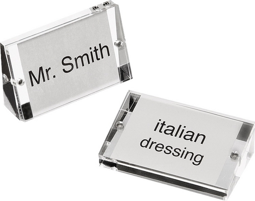 Kartenhalter, 2er Set je 9 x 3 cm, H: 5,5 cm Acryl inkl. 40 weißen Beschriftungskarten nicht spülmaschinengeeignet