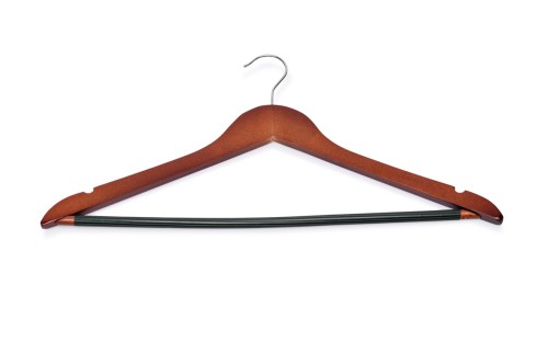 Kleiderbügel. Holz. mit Einkerbungen und rutschfestem Steg. Maße: 44,5 x 1,2 x 23 LxBxH.