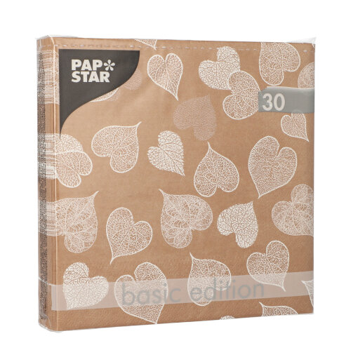 PAPSTAR 30 Servietten, 3-lagig 1/4-Falz 33 cm x 33 cm "Heart Leaves"
