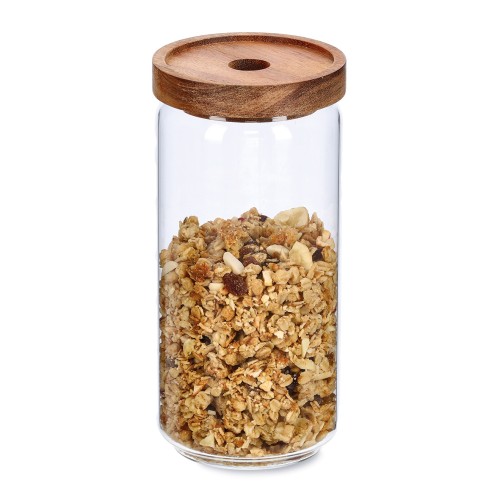 Vorratsglas m- Akaziendeckel, 830 ml. Ø: 90 mm. Höhe: 197 mm.