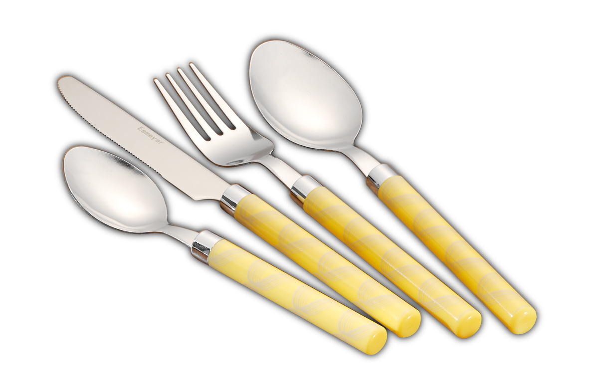 24-teiliges Besteckset LINA, gelb. aus Edelstahl 18/0, trowalisiert. Messer aus Klingenstahl.