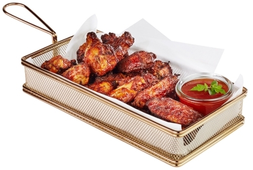 Servier-Frittierkorb 26 x 13 cm, H: 5 cm Edelstahl, Gold-Look Griff: 9,5 cm -SNACKHOLDER- spülmaschinengeeignet Farbe: Gold