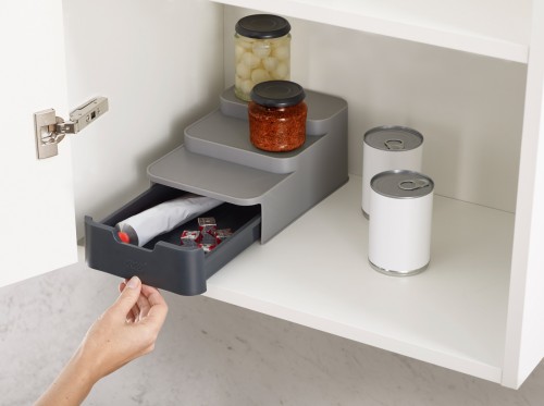 Joseph Joseph CupboardStore - Kreativ gestufter Verwahrungsbehälter für den Küchenschrank inkl. Schublade - grau
