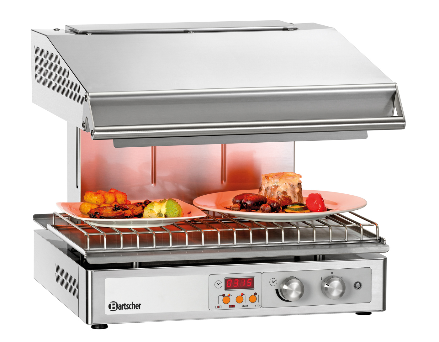 Bartscher Hi-Light-Lift-Salamander 600-2Z |Fettauffangbehälter: Ja | Maße: 58 x 59 x 51,5 cm.Gewicht: 59,4 kg