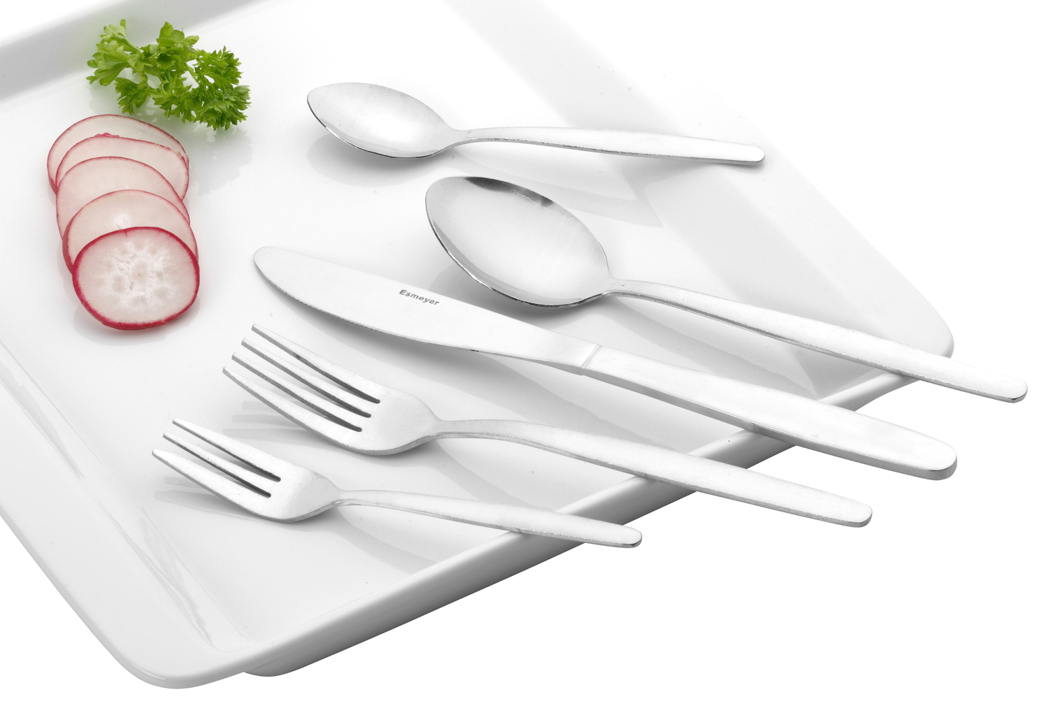 Sparset MONITA, Edelstahl 18/0, trowalisiert, Messer aus Klingenstahl. Enthält 200 Besteckteile für 40 Personen.