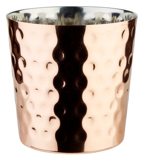 Servier-Eimer / -Becher Ø 8,5 cm, H: 8,5 cm Edelstahl, Kupfer-Look gehämmerte Oberfäche 0,35 Liter -SNACKHOLDER- nicht