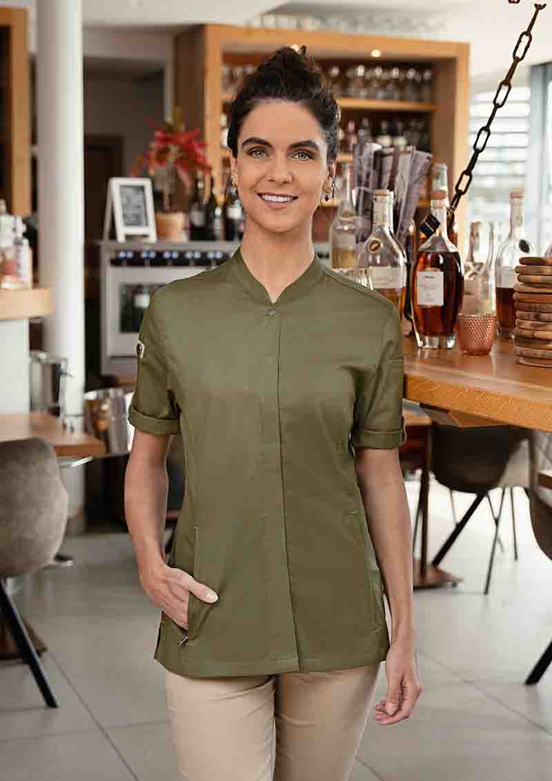 Kurzarm Damenkochjacke Green-Gen., aus nachhalt. Material , 72% GRS Cert. Rec. Polyester / 28% Convent. Cotton - Gr. 52 - weiß - von Karlowsky