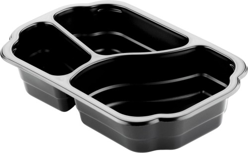 Duni PP Schale Take-Away 250 x 159 x 48 mm Schwarz 3-Teilung, 246 Stk/Krt (1 x 246 Stk)