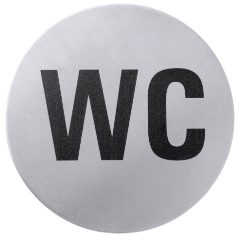 Toiletten-Türsymbole aus Edelstahl mit Text WC, selbstklebend,