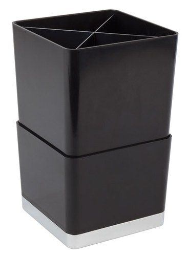 Tischreste- / Besteckbehälter 14 x 14 cm, H: 16 cm ABS, schwarz, Edelstahl ZInkdruckguss, stapelbar mit Antirutsch-Füßchen