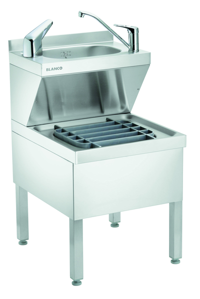BLANCO Handwasch- und Ausgussbecken-Kombination auf Füßen stehend, mit abnehmbarer Serviceblende, komplett mit 1 Mischbatterie 1/2",, einer