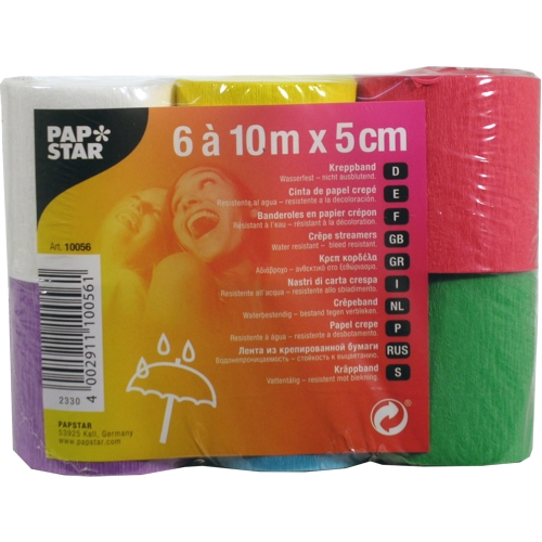 6 Rollen Krepp-Bänder 10 m x 5 cm farbig sortiert wasserfest von PAPSTAR