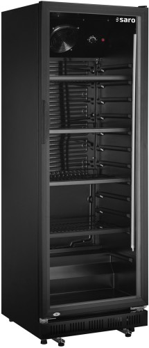 SARO Getränkekühlschrank mit Glastür - schwarz, in der Farbe schwarz. Kapazität 360 L Höhe 173,2 cm Breite 62 cm Tiefe 63,5 cm