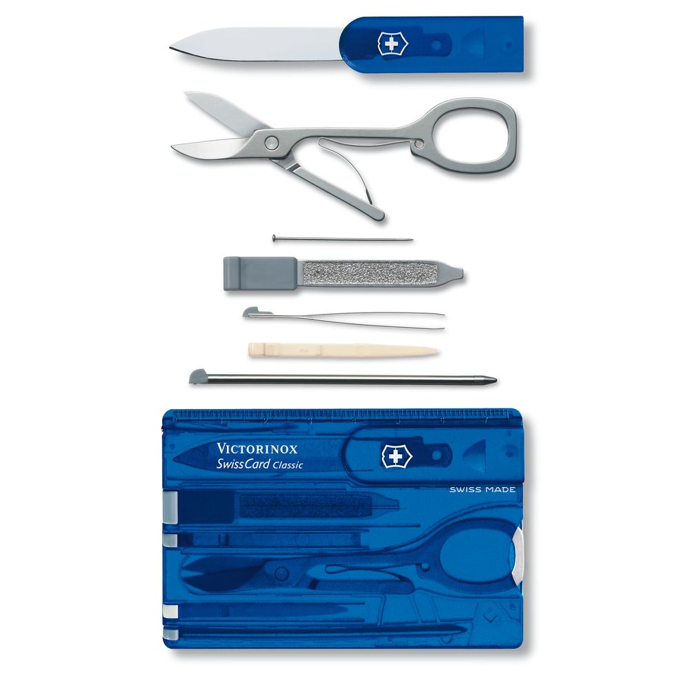 Victorinox SwissCard Classic Taschenmesser, blau transparent in Blister