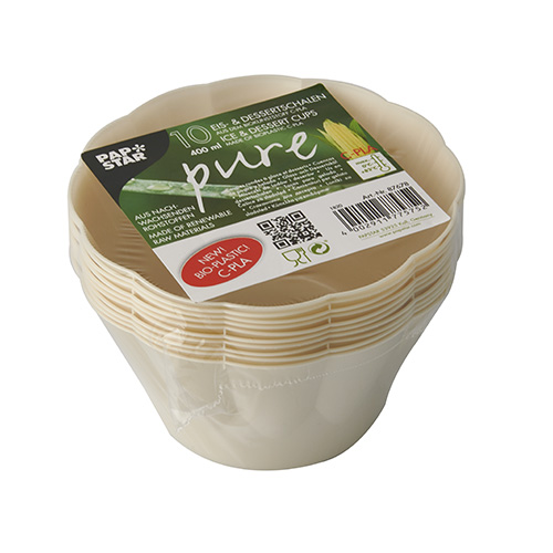 10 Eis- und Dessertschalen, C-PLA "pure" rund 400 ml Ø 12 cm · 7 cm natur von PAPSTAR