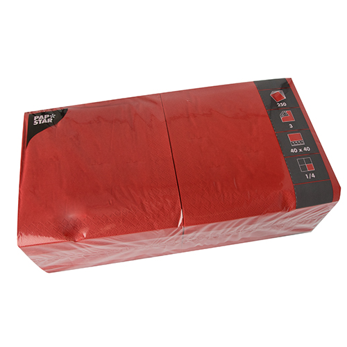 250 Servietten, 3-lagig 1/4-Falz 40 cm x 40 cm rot von PAPSTAR