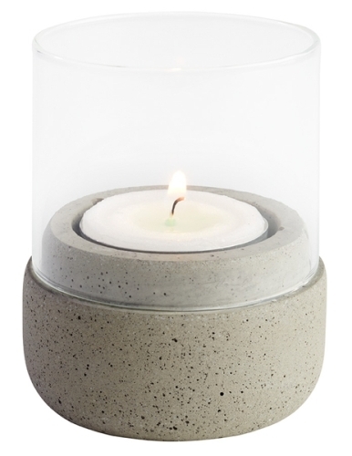 Windlichter, 2er Set -ELEMENT- Ø 6 cm, H: 8 cm Beton, Gläser klar möbelschonende Filzunterseite (Lieferung ohne Teelicht)