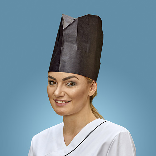 PAPSTAR 10 Kochmützen, Krepp 23 cm x 27,5 cm schwarz "Provence" Größenverstellbar