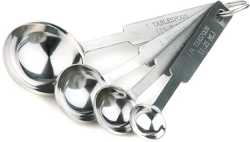 Messlöffelsatz 14 x 4,5 cm Edelstahl, Löffel hochglänzend Stiele matt poliert Skalierung: 1 Essl., 1 Teel., 1/2 Teel., 1/4