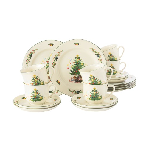 Seltmann Kaffeeservice 18-teilig, rund mit Relief, Form: Marieluise, Dekor: 43607 Weihnachten, hohe Kantenschlagfestigkeit, Made in