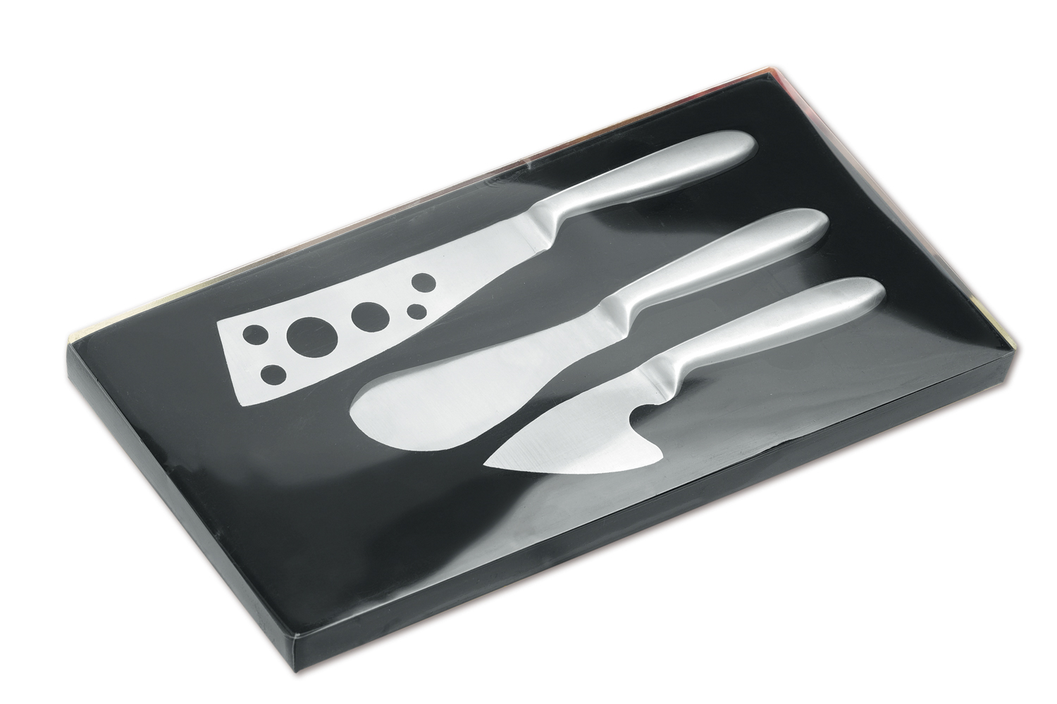 3-tlg. Käseset JUNO aus Edelstahl gefertigt. Set bestehend aus je einem Hartkäsemesser,