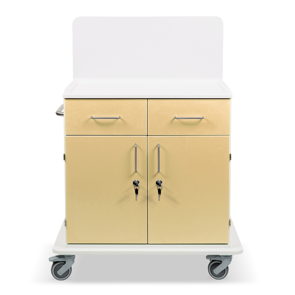 ETHERNASOLID® MULTICART Multifunktionswagen T21 mit Rückwand, 2 Drehtüren, 2 Schubladen und Schiebegriff, beige