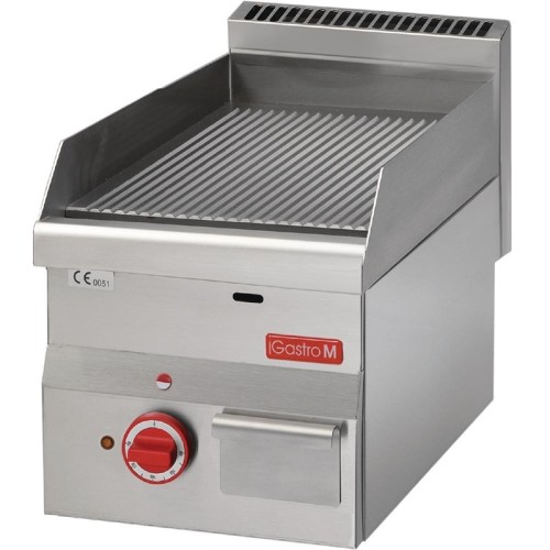 Gastro M elektrische Grillplatte 60/30FTRE. Edelstahlgehäuse. 3kW/400V, 30 x 60cm, gerillt, 600-Serie. Hochqualitative
