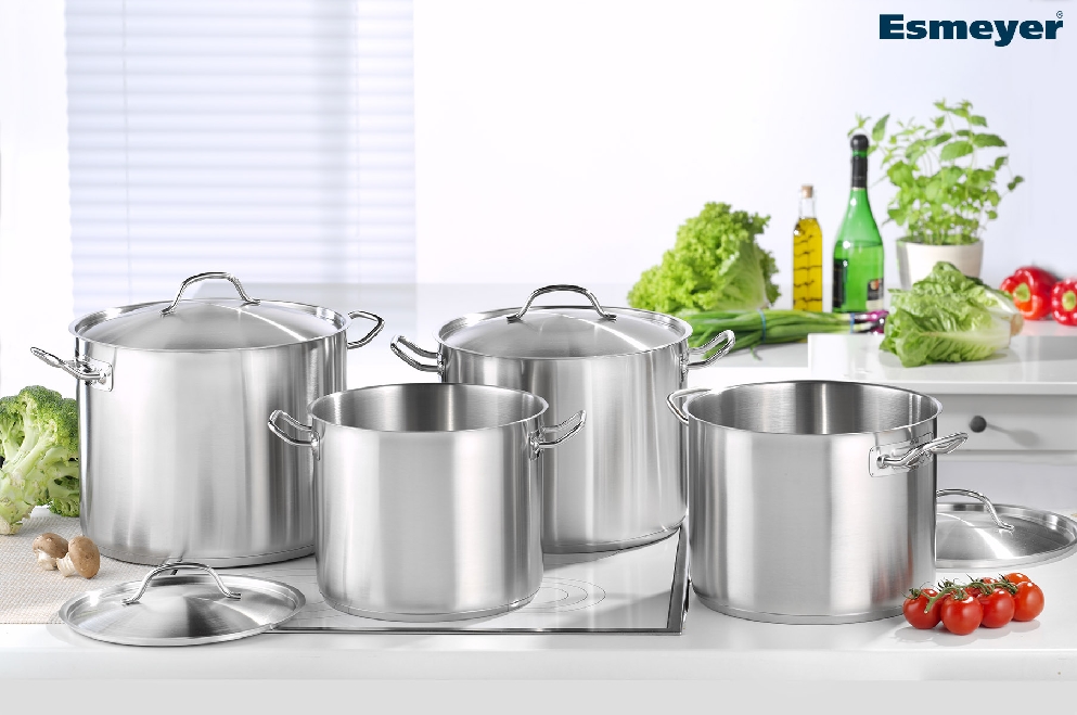 Bartscher 8-teiliges Kochtopfset MAX,geeignet für Induktion, Gas und Elektro, mit Schüttrand und Kaltgriffen, aus Edelstahl 18/10