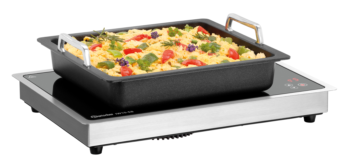 Bartscher Induktionswarmhalteplatte IW10-EB |Farbe: Schwarz ,Silber | Maße: 49 x 34,5 x 6,7 cm.Gewicht: 5,4 kg