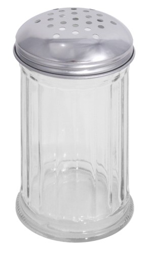 Streuer mit Loch-Ø 4 mm (für Käse, Gewürze) aus klarem Glas, mit Schraubkappe aus Edelstahl 18/0 Volumen: 0,3 l, Durchmesser