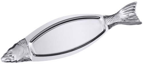 Fisch-/ Lachsplatte aus Edelstahl 18/0, hochglänzend, fugenlos, schwere Qualität, weitere Tiermotive auf Anfrage z.B. Rind, Ente, Hahn,