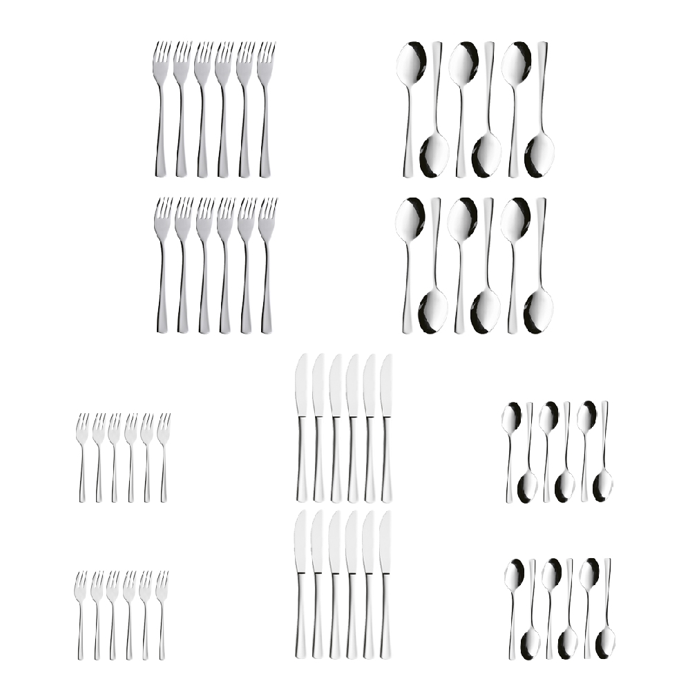 60-teiliges Besteckset STOCKHOLM von Esmeyer, aus Edelstahl 18/10 poliert. Enthält je 12 Messer, Gabeln, Löffel, Kaffeelöffel und Kuchengabeln