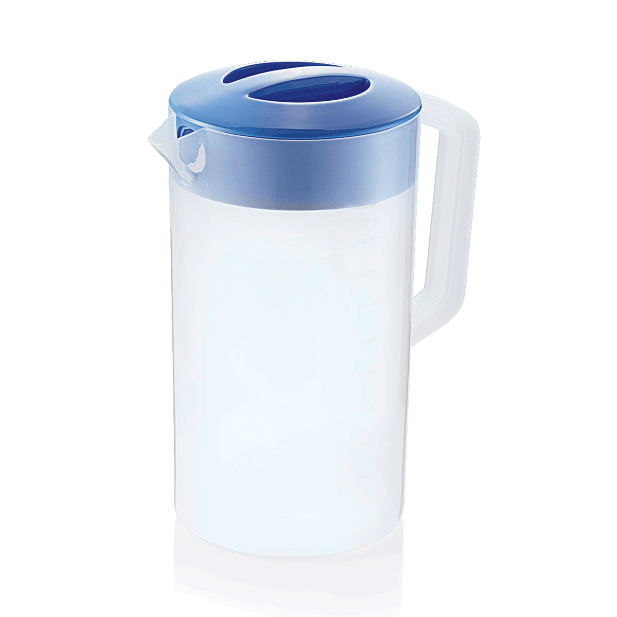 Messbecher, mit 250 ml Skalierung.. Material: Polypropylen. Inhalt in Litern: 2,5. Durchmesser: 12,5 cm. Farbe: blau. Maße: Höhe: 250 mm