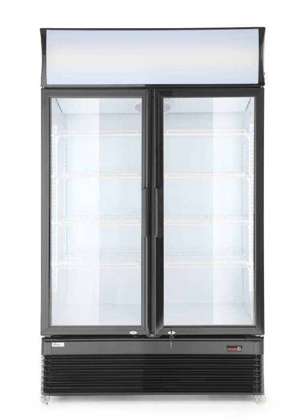 Kühlschrank 750L mit 2 Glastüren. Gehäuse aus rostfreien Stahl. Dreifachverglaste Türen mit einer gehärteten Glasschicht.