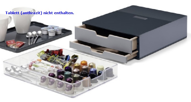 COFFEEPOINT BOX Small von Durable. Für Kaffee- kapseln, Zuckersticks, Teebeutel etc. Mit 2 Schubl und dem Acryl-Einsatz CADDY. 28 x 9,5 x 35,6 cm.