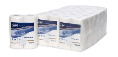 Tork Premium-Küchenrollen Tissue, 12 x 2 Rollen, 2-lagig mit 64 Abrissen pro Rolle, Maß: 230 x 246 Maß: 230 x 246 mm