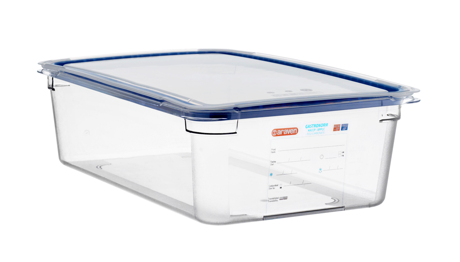 ARAVEN luftdichter Polycarbonat Behälter GN 1/1 150mm Höhe und 17,5 Liter Fassungsvermögen mit Deckel, durchsichtig