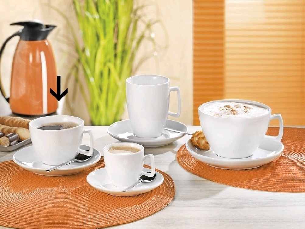 Kaffee-/Cappuccino-Tasse, Inhalt: 0,20 ltr., mit Untertasse, Form CREMA, UNI WEISS, Henkelform eckig, Höhe: 7,0 cm