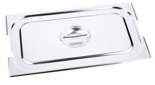 GN-Deckel für Serie 7200 mit Aussparung für Löffel und Griffe, aus Edelstahl 18/10, seidenmatt poliert, mit Griffmulde GN: 1/1