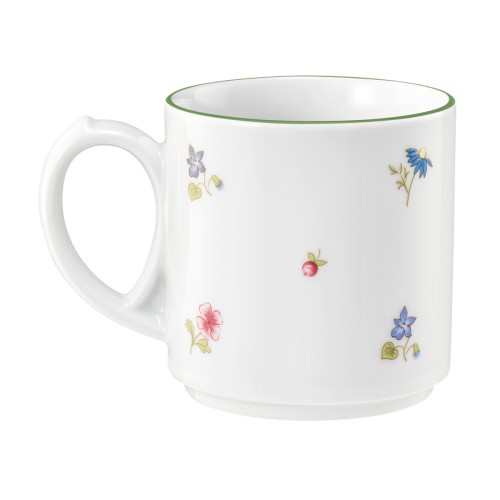 Seltmann Becher mit Henkel 0,28 l, rund, Form: Community, Dekor: 57389 Streublume grüne Linie, hohe Kantenschlagfestigkeit, Made in Germany
